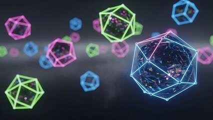 Colorful 3D Geometric Shapes Floating in Space.
