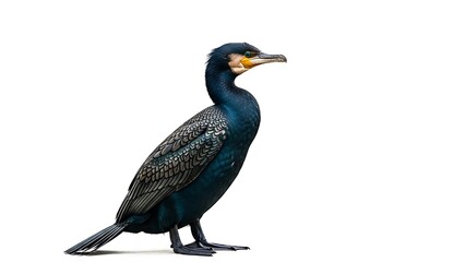 Obraz premium Cormorant Bird Standing on White Background.