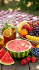 Fresh Fruits and Refreshing Drinks Outdoors.