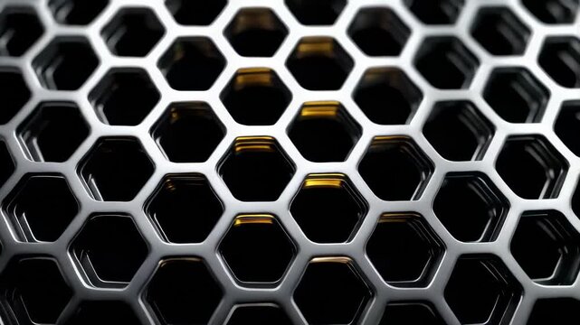 Futuristic Black Metallic Hexagonal Honeycomb Grid Background