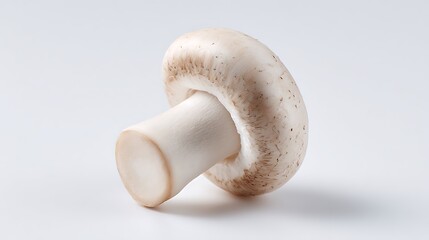 Single raw button mushroom with smooth cap and short stem