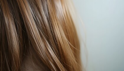 Naklejka premium Beautiful brown hair with natural highlights flowing gently and reflecting light. avocado oil hair