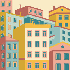 Colorful Pixel Art Cityscape with Geometric Buildings