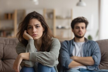 Couple Sitting Apart Feeling Tense and Silent After Relationship Conflict