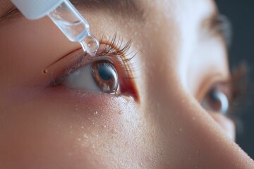 Woman Applying Eye Drops Close Up Eye Care Medical Health Concept
