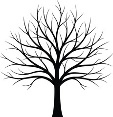 Obraz premium Minimalist Black Tree Silhouette with Bare Branches and No Leaves Vector Illustration Isolated on White Background for Winter Season Nature Landscape Graphic Design