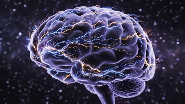 Digital Illustration of Human Brain with Glowing Neural Pathways Highlighting Complexity and Intelligence, Showcasing Intricate Structure and Innovation on Dark Background video