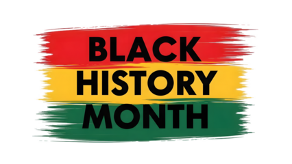 Black history month logo with colorful brush strokes on isolated transparent background