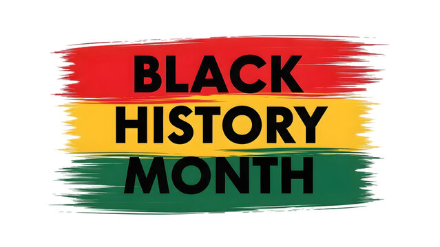 Black history month logo with colorful brush strokes on isolated transparent background