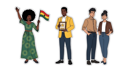 Diverse group of people standing together in solidarity and celebration of black history month isolated on transparent background