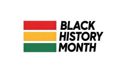 Black history month logo with red, yellow, and green stripes on transparent background