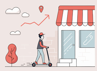 Urban Delivery Man on Electric Scooter Modern Flat Illustration