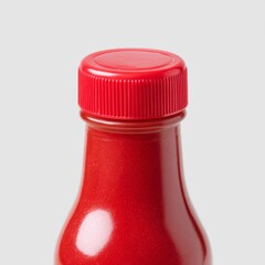 Bright Red Condiment Bottle with Glossy Finish and Screw Cap on Light Gray Background for Food Photography