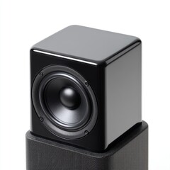 Obraz premium Modern Compact Black Speaker with Subwoofer Design for Home Audio and Music Enthusiasts in Minimalist Style