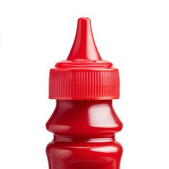 Close-Up of Bright Red Ketchup Bottle with Squeeze Top on White Background