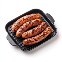 Juicy Grilled Sausages on a Black Grill Pan Ready to Serve for a Delicious Meal