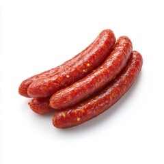 Freshly Made Spicy Sausages Stacked on a White Background for Culinary and Food Photography Projects