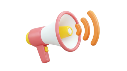 3D Render of a Pink and Yellow Megaphone with Sound Waves