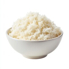A Close-Up View of Fluffy Cooked White Rice Piled Generously in a Round Bowl