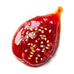 Bright Red Sweet Chili Sauce on White Background with Sesame Seeds for Culinary Art and Food Photography