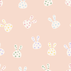 Rabbit head with dots pattern seamless. Bunny animal cartoon background. Pet design for fabric, wrapping, textile, wallpaper, apparel, pajamas, card, wrapping, stationery, phone cases. © JubWM