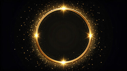 Obraz premium Elegant golden circle border with festive glitter particles