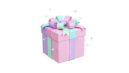 Obraz premium Pastel gift box with bow and sparkling stars