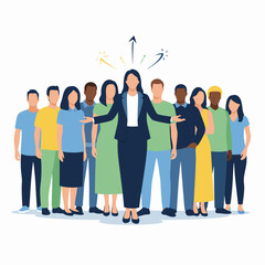 Fototapeta premium Professional Business Woman Leading a Diverse Corporate Team with Vision Arrows