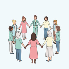 Fototapeta premium Diverse Women Professionals Holding Hands in Circle of Unity and Inclusion