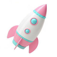 A Whimsical Pink and White Rocket Ship Ready for Adventure