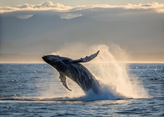 Humpback whale breaching in ocean