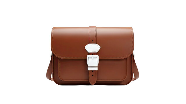Brown Leather Satchel Bag with White Buckle