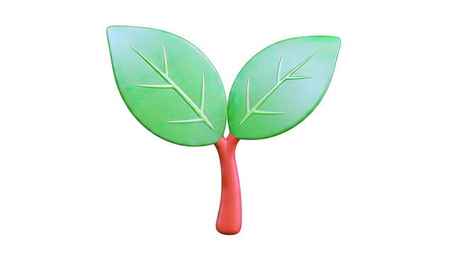 3D Rendering of a Young Plant Sprout with Green Leaves