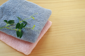 ペアのタオル　ピンクとブルー