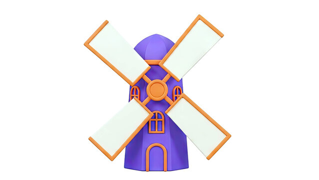 Cartoon Purple Windmill with Orange Trim