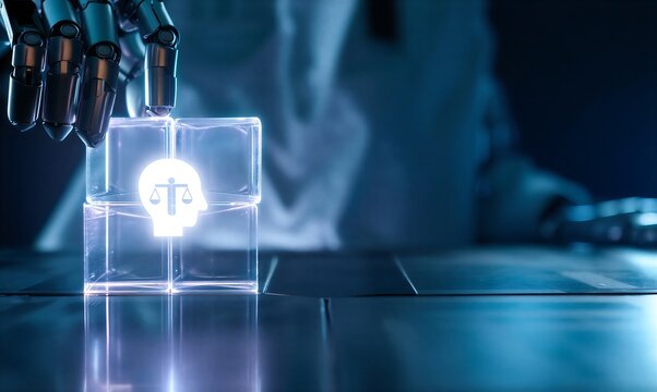 Futuristic cloud computing technology with digital human head icon - Powered by Adobe