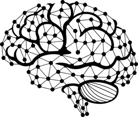 Global Brain Concept Vector - Minimalist Dotted Network Illustration for AI and Data Connectivity