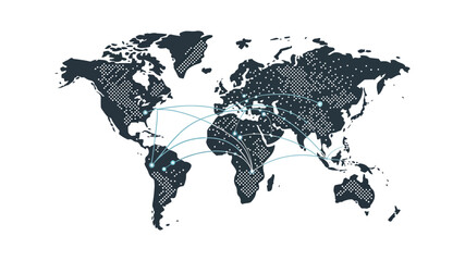 Global Network Connection World Map with Glowing Data Lines - Dotted Vector Tech Interface © Ahmed