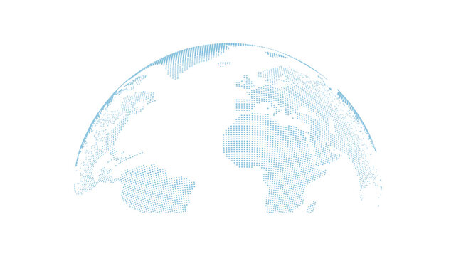 Abstract Isometric Dotted Globe Vector Icon - Minimalist 3D World Map with Shadow on White