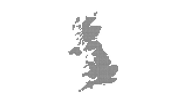 United Kingdom Map Dotted Vector - Minimalist UK Halftone Grid Silhouette Isolated on White