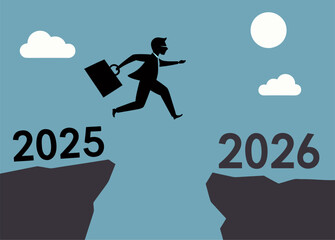 Business Person Leaping from 2025 to 2026 Year Transition