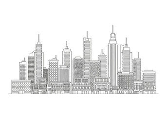 Obraz premium Detailed Line Art of a Modern City Skyline with Skyscrapers
