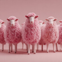 Bold Authenticity Pink Sheep Breaking Conformity in Pastel-Toned Diversity Marketing - Millennial Branding and Inclusive Storytelling Concept