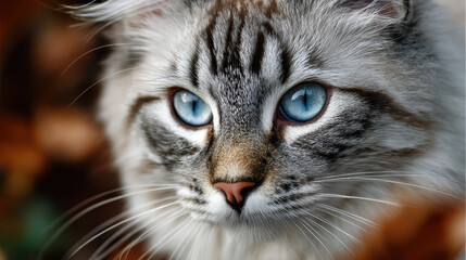 Close-up portrait of a cat with striking blue eyes