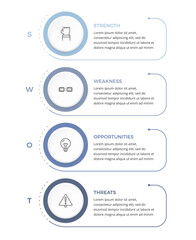 Fototapeta na wymiar SWOT diagram infographic template with four vertical stages showing strength, weakness, opportunity, and threats