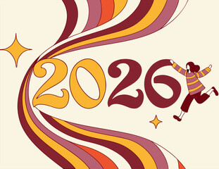 2026 Year Number Vector with Colorful Striped Pattern Design