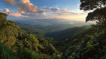 Lush Mountain Landscape at Sunrise with Dramatic Clouds