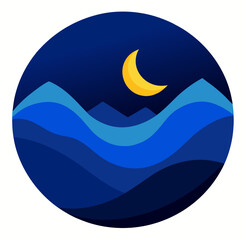 Minimalist Mountain Landscape with Crescent Moon Vector