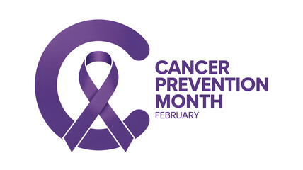 Cancer Prevention Month February Design With Purple Ribbon Minimal Concept.
