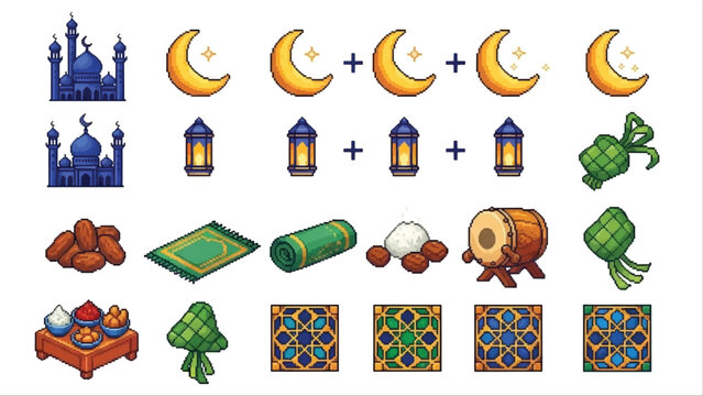 Pixel Art Game Icons and Symbols Collection.